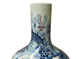 Oriental Blue Red Dragon Graphic Fat Body White Porcelain Art Vase GB655S