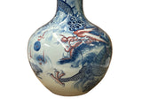 Oriental Blue Red Dragon Graphic Fat Body White Porcelain Art Vase GB655S