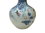 Oriental Blue Red Dragon Graphic Fat Body White Porcelain Art Vase GB655S