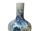Oriental Blue Red Dragon Graphic Fat Body White Porcelain Art Vase GB655S
