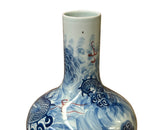 Oriental Blue Red Dragon Graphic Fat Body White Porcelain Art Vase GB655S