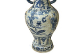 Oriental Distressed White Blue Relief People Motif Porcelain Art Vase GB289S