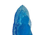 Blue Crystal Glass Sitting Buddha Lotus Base Mandorla Halo Back Statue GB746S