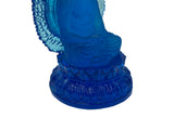 Blue Crystal Glass Sitting Buddha Lotus Base Mandorla Halo Back Statue GB746S