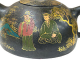 Vintage Chinese Black Golden Graphic Zisha Clay Teapot Art Display GB135S