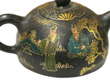 Vintage Chinese Black Golden Graphic Zisha Clay Teapot Art Display GB135S