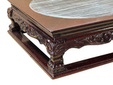 14.5" Chinese Brown Wood Square Stone Top Vase Stand Display Riser ws3889S
