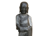 Chinese Weathered Black Gray Patina Stone Standing Monk Luohan Arhat Statue GB666S