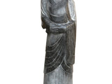 Chinese Weathered Black Gray Patina Stone Standing Monk Luohan Arhat Statue GB666S