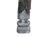 Chinese Weathered Black Gray Patina Stone Standing Monk Luohan Arhat Statue GB666S