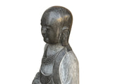 Chinese Weathered Black Gray Patina Stone Standing Monk Luohan Arhat Statue GB666S