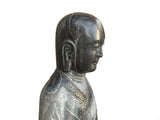 Chinese Weathered Black Gray Patina Stone Standing Monk Luohan Arhat Statue GB666S