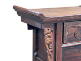 Vintage Chinese Oriental Brown Ru Yi Drawer Altar Foyer Side Table GB114S
