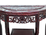 Vintage Reddish Brown Mother Of Pearl Inlay Half Round Console Altar Table GB116S