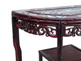 Vintage Reddish Brown Mother Of Pearl Inlay Half Round Console Altar Table GB116S