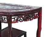 Vintage Reddish Brown Mother Of Pearl Inlay Half Round Console Altar Table GB116S