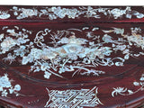 Vintage Reddish Brown Mother Of Pearl Inlay Half Round Console Altar Table GB116S