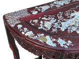 Vintage Reddish Brown Mother Of Pearl Inlay Half Round Console Altar Table GB116S