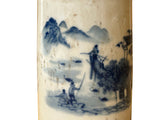 Chinese Distressed White Porcelain Blue Mountain Houses Graphic Holder Vase GB690S