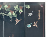 Chinese Black Base Color Flower Birds Graphic Floor Screen Divider GB121S