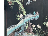 Chinese Black Base Color Flower Birds Graphic Floor Screen Divider GB121S