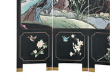 Chinese Black Base Color Flower Birds Graphic Floor Screen Divider GB121S
