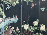 Chinese Black Base Color Flower Birds Graphic Floor Screen Divider GB121S