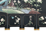 Chinese Black Base Color Flower Birds Graphic Floor Screen Divider GB121S