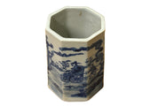 4" Small Octagonal Blue White Scenery Graphic Porcelain Art Vase ws5043S