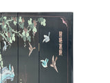 Chinese Black Base Color Flower Birds Graphic Floor Screen Divider GB121S