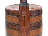 Vintage Oriental Handmade Brown Rattan Stack Basket with Handle GB122S