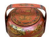 Vintage Oriental Brick Red Golden Graphic Stack Wedding Basket Display GB130S