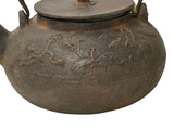 Vintage Rustic Mixed Iron Relief Cranes Motif Teapot Shape Display Art ws4958S