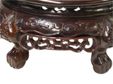 9.5" Dark Black Brown Dragon Motif Round Wood Display Stand ws4355S