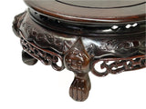 9.5" Dark Black Brown Dragon Motif Round Wood Display Stand ws4355S