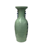 Pair Chinese Light Celadon Blue Kirin Graphic Tall Porcelain Art Vases GB597S