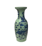 Pair Chinese Light Celadon Blue Kirin Graphic Tall Porcelain Art Vases GB597S