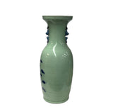 Pair Chinese Light Celadon Blue Kirin Graphic Tall Porcelain Art Vases GB597S