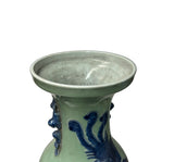 Pair Chinese Light Celadon Blue Kirin Graphic Tall Porcelain Art Vases GB597S