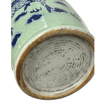 Pair Chinese Light Celadon Blue Kirin Graphic Tall Porcelain Art Vases GB597S