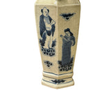 Vintage Rhombus Shape Blue White Eight Immortal Graphic Porcelain Vase ws5052S