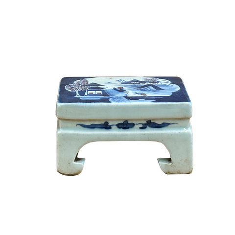 Chinese Blue White Miniature Porcelain Scenery Graphic Stand Display ws5061S