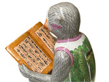 Vintage Oriental Gray Base Color Monkey Reading Book Ceramic Art Figure ws4404S