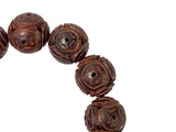 Reddish Brown Wood Floral Carving Beads Hand Rosary Praying Bracelet ws3825S