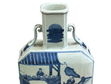 Chinese Blue White Porcelain Hexagonal Figural Graphic Art Vase ws5023S