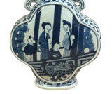 Chinese Blue White Porcelain MoonFlask Scenery Graphic Art Vase ws5022S