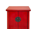 Oriental Distressed Red Medallion Hardware End Table Nightstand GB154S
