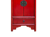 Oriental Distressed Red Medallion Hardware End Table Nightstand GB154S