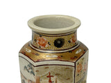 6" Asian Satsuma Style Hexagonal Figures Painted Porcelain Art Vase GB825S