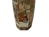 6" Asian Satsuma Style Hexagonal Figures Painted Porcelain Art Vase GB825S
